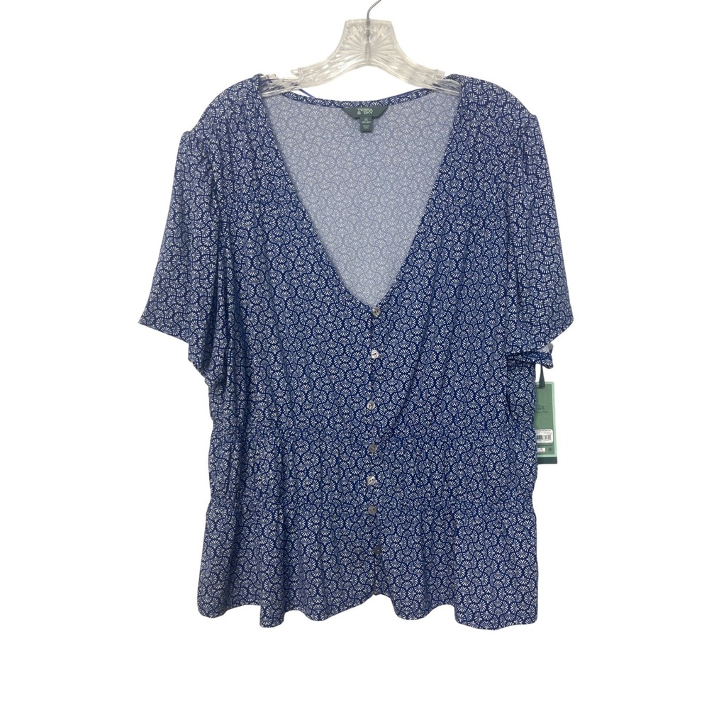 Universal Thread Shirt Top Peplum 2x Blue White New Geometric Short Sleeve New